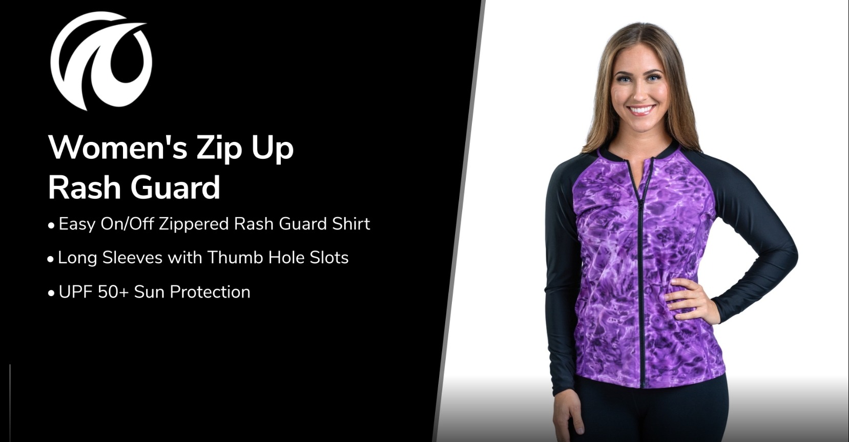 Aqua Design Women's Full Zip Long Sleeve Rash Guard: Front Zipper